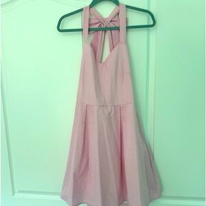 Size medium pink/white seersucker a-line dress beautiful bow back & back zipper
